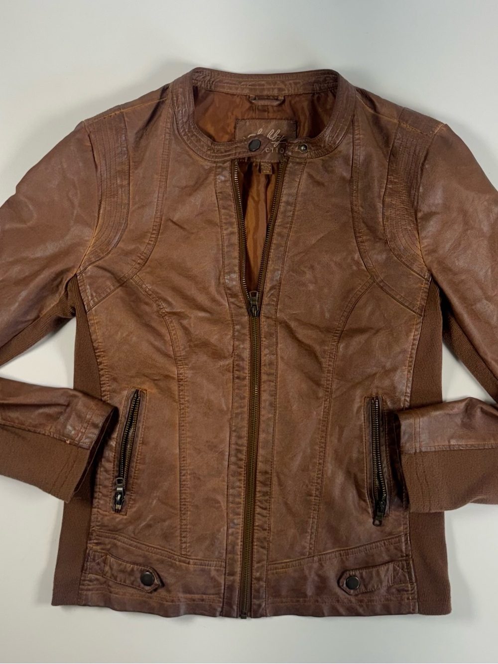 Women’s Brown Faux Leather Moto Jacket - Classic Casual